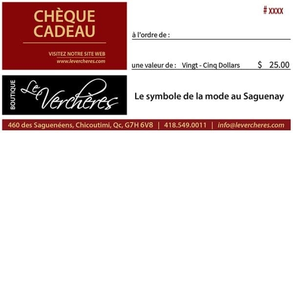 Chèque cadeau Le Verchères 25 dollars