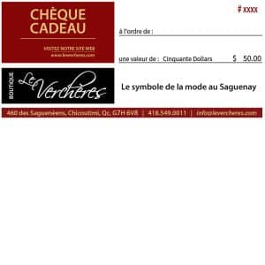 Chèque cadeau Le Verchères 50 dollars